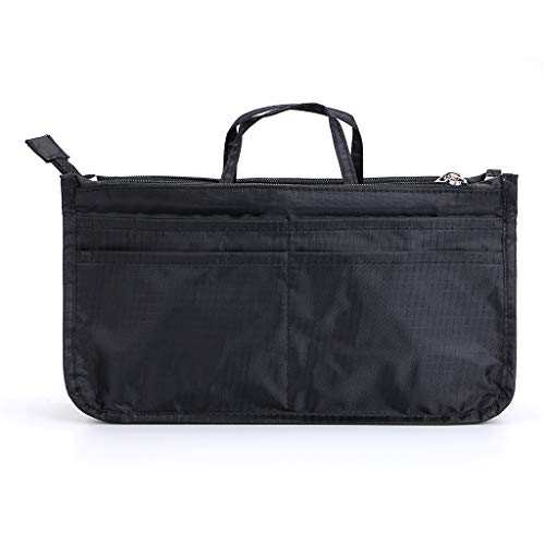 BTSKY Printing Handbag Organizers Inside Purse Insert - High Capacity 13 Pockets Bag Tote Organizer with Handle (Black) - color: Black