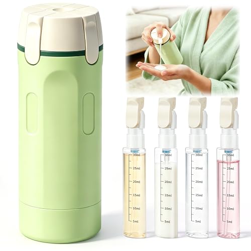 4 in 1 Travel Dispenser Bottle, 4 Pack 30ML Travel Bottles for Toiletries, 4 in 1 Travel Dispenser with Label, Leakproof & TSA Approved Portable Containers for Shampoo Lotion Conditioner Cream