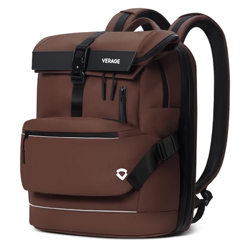 Verage Pulse 2-in-1 Roll Top Laptop Backpack 16″ with Detachable Everyday Sling Bag, Personal Item Size, Expandable Water-Resistant Travel Backpack for Airplane, Work & Daily Commute – Brown - color: Brown