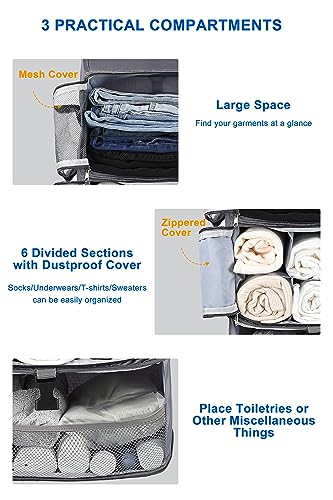 ELEZAY Hanging Packing Cubes Portable Closet 3-Shelf Travel Collapsible Compression Garment Organizer for Carry-on Luggage Suitcase Space Saver Bag X-Large_12*10 * 24 in, Gray - color: Grey, size: X-Large_12*10*24 IN