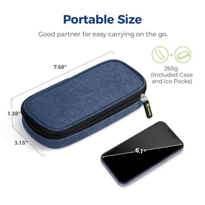 AUVON Insulin Pen Cooler Travel Case with 2 x 90g TSA Approved Ice Packs, Diabetic Medication Insulated Cooling Bag for Insulin Pens and Diabetic Supplies Storage, Compact for Daily Life and Trips - color: Navy Blue