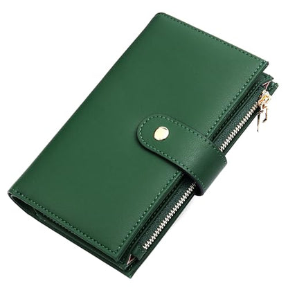 yiijay Womens Wallet RFID Blocking Leather Trifold Clutch Wallet Credit Card Holder Ladies Travel Wallet Purse with Pen Holder - color: 1Dark Green