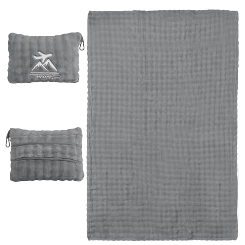 Travel Blanket and Pillow-2-in-1, Ultra-Soft&Compact,Airplane Blanket with Hand Luggage Belt and Backpack Clip,Travelers Accessories Gifts, 61x43 Inches（Gray） - color: Gray