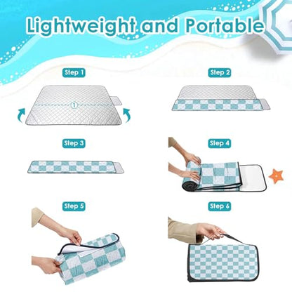 Waterproof Picnic Outdoor Blanket, 79" x 59" Sandproof Foldable Large Picnic Blanket for Beach, Camping, Park, Travel, Concert, Great Gift for Families and Couples (Aqua Checkered) - color: Aqua Checked