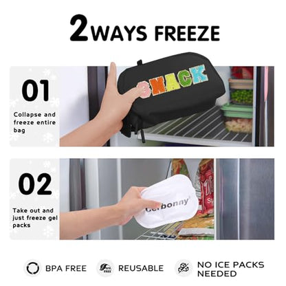 Cerbonny Mini Cooler Bag, Freezable Lunch Bag & Snack Bag, Insulated Bag for Travel/Work/School, Small Cooler Lunch Box with Detachable Gel Packs - color: Black - Snack