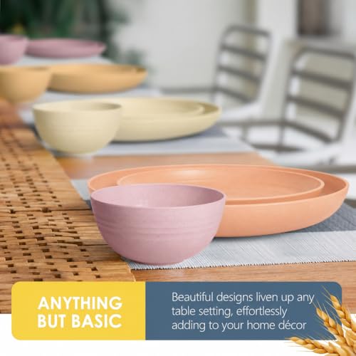 Teivio 32-Piece Wheat Straw Dinnerware Sets for 8, Dinner Plates, Dessert Plate, Cereal Bowls, Cups 13.5oz, Unbreakable Colorful Plastic Outdoor Camping RV Kitchen Essentials Dishes, Pink Ombre - color: Pink Ombre