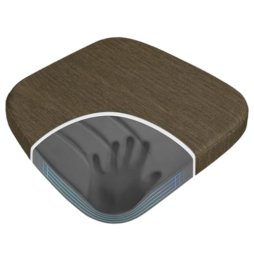 baibu Kitchen Chair Cushions, Dual-Layer Patented Design Molded Memory Foam Dining Chair Pads with Ties and Washable Cover, 17" x 16" x 2", Brown - color: Brown, size: 1 Count (Pack of 1)