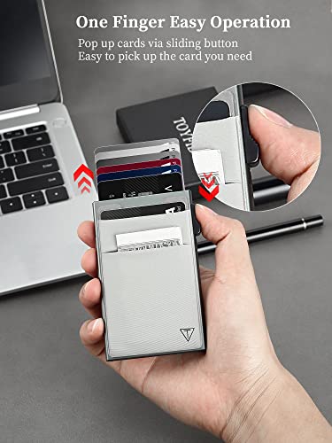 TOYFID Slim Wallet for Men - Pop Up Card Holder Wallet,Minimalist Business Wallet,Credit Card Wallet with Money Pocket,Metal Card Case Wallet,RFID Blocking,Can Hold 6 Credit Cards - color: grey B