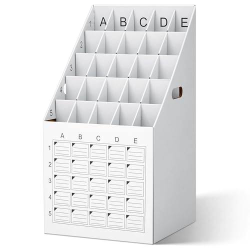Menkxi 1 Pack 25 Slot Roll File Holder Vertical Blueprint Storage Organizer Corrugated Cardboard Roll File Cabinet Box with Labeling Grid for Office School Poster Map Gift Wrap Architectural Home
