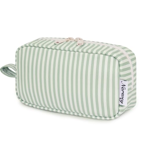 Narwey Small Makeup Bag for Purse Travel Makeup Pouch Mini Cosmetic Bag Zipper Pouch for Women (Mint Green Stripe, Small) - color: AC-Mint Green Stripe, size: Small