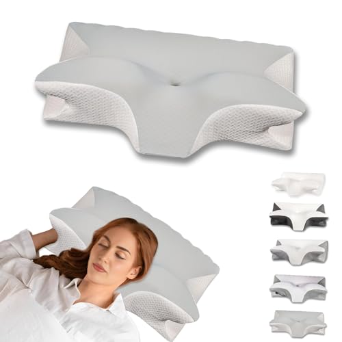 Cervical Pillow for Neck Pain Relief, Ergonomic Contour Orthopedic Pillow for Sleeping Shoulder Pain & Support, Cozy Memory Foam Neck Pillow with Pillowcase for Side Back Stomach Sleeper(Light Grey) - color: Light Grey