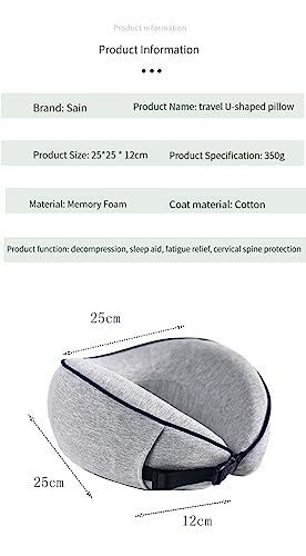 Travel Pillow 100% Pure Memory Foam Neck Pillow, Comfortable & Breathable Cover, Machine Washable, Airplane Travel Kit with 3D Contoured Eye Masks, Earplugs (Grey) - color: Grey