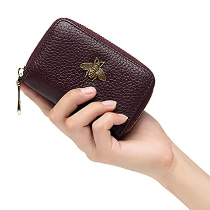 imeetu RFID Credit Card Holder, Small Leather Zipper Card Case Wallet for Women - color: Lite - Purple Coffee, size: Lite