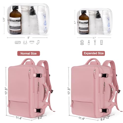 Hanples Carry on Travel Backpack for Women, Large 40L Personal Item Luggage Backpack,17inch Laptop Backpack TSA Flight Approved, Travel Essentials Casual Daypack with 2 Toiletry Bags (Pink) - color: Pink, size: X-Large