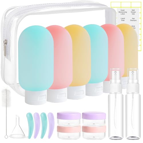 DEWSENSI 20 Pack Travel Bottles Set for Toiletries, TSA Approved Leak Proof Travel Size Containers Kit Portable Refillable Travel Accessories for Shampoo Conditioner Lotion Liquids (Multicolor B) - color: Multicolor B