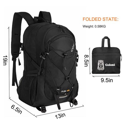 Goloni 45L Hiking Backpack Lightweight Foldable, Waterproof Camping Backpack with Rain Cover & Hiking Pole Mat Carrying System, Ergonomic Water Resistant Daypack for Trekking Travel Men Women,Black - color: Black