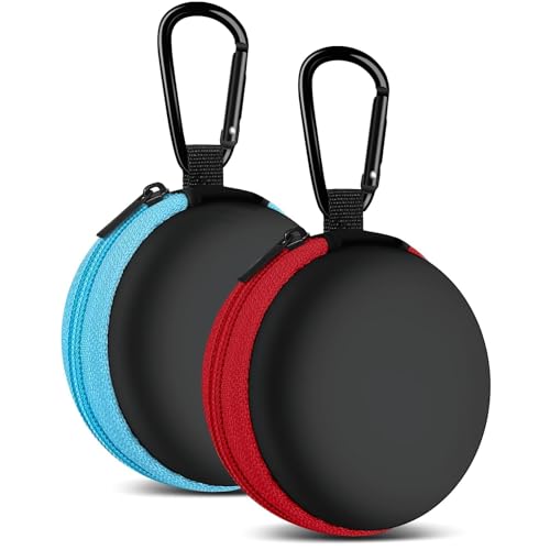 for Earphone Carry Case, 2-Pack Small Round Pocket Earbud Travel Carrying Case with Zipper for Smartphone Earphone, Wireless Headset, USB Cable, SD Cards Storage Bags, Masks and More - color: B2-round blue+red