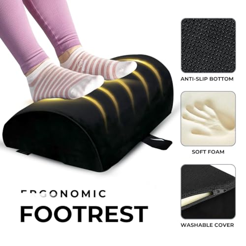 Friends of meditation Foot Rest for Office Chair | Foot Stool for Sofa | Ergonomic Foot Rest Under Table/Desk | Leg Resting Stool | Removable Cover | Black - color: Black