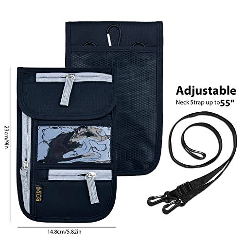 Travel Neck Wallet, RFID Blocking Passport Holder with Adjustable Neck Strap for Men and Women to Keep Cash, Credit Cards and Travel Documents Safe - Black - color: Black