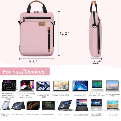 13.3-14 Inch Laptop Sleeve Bag, Padded Carrying Case for New MacBook Neo 13" (A18 Pro), MacBook Pro 14" M5/M4/M3/M2 14" /13", MacBook Air 13.6"/14" M5/M4/M3/M2 2026-2022, Surface Pro AI PC/9/8 13" - color: Pink, size: 13.3-14 Inch