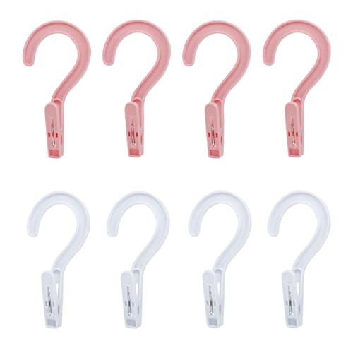 4Pcs Laundry Hooks with Clips, 5.2" Strong Plastic Single Clip Hangers, Portable Travel Clips for Hanging Socks Towels Boots and Dry Wet Clothes(Pink) - color: Pink