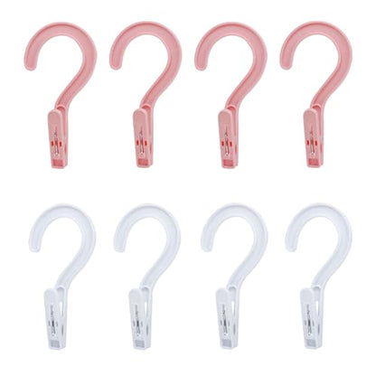 4Pcs Laundry Hooks with Clips, 5.2" Strong Plastic Single Clip Hangers, Portable Travel Clips for Hanging Socks Towels Boots and Dry Wet Clothes(Pink) - color: Pink