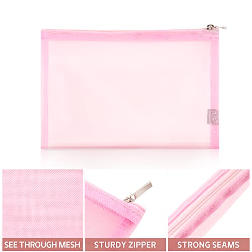 EASYFUN Mesh Pouch, Make up Bag with Zipper Cosmetic Organizer Pouch for Daily or Travel to Keep Small Items, 4 PCS Pink - color: Pink