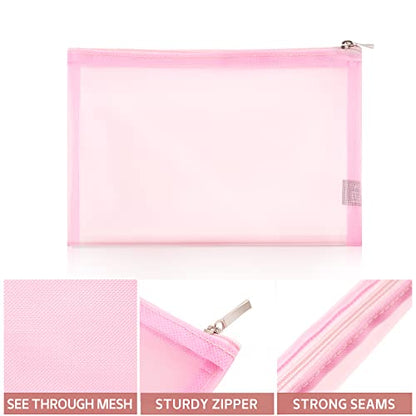 EASYFUN Mesh Pouch, Make up Bag with Zipper Cosmetic Organizer Pouch for Daily or Travel to Keep Small Items, 4 PCS Pink - color: Pink