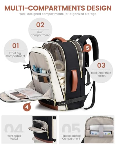 LOVEVOOK Travel Backpack For Women, 40L Carry On Backpack Flight Approved, TSA Personal Item Backpack Travel Bag Fit 17 Inch Laptop, Business Weekender Overnight Waterproof Daypack with 2 Cubes - color: Navy-light Blue-black, size: 40l-17.3 Inch-3pcs