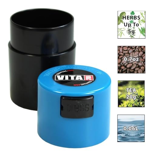 Vitavac - 5g to 20 grams Vacuum Sealed Container - Light Blue Cap & Black Body - color: Light Blue