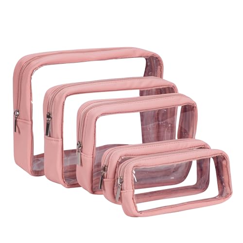 Remobia Hicol TSA Approved 5-Piece Diaper Bag Organizer Pouch Set Clear Waterproof TPU Kids Toiletry Storage Set Travel Packing Clutch Cube Bags for Baby Nursing (Pink Leather) - color: Pink Leather