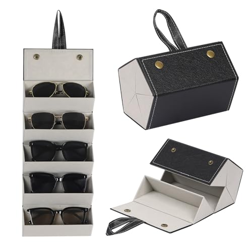 AUTOARK Foldable PU Leather Glasses Organizer with 5 Slots,Hanging & Portable Sunglass Eyewear Storage Case for Men Women,Black,MKAW251 - color: Black