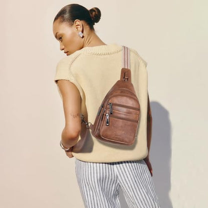 Leresas Sling Bag for Women Crossbody Bags Fanny Packs Over Shoulder Bag Sling Purse Backpack Vegan Leather Travel Handbag Purse Gifts Brown - color: Brown