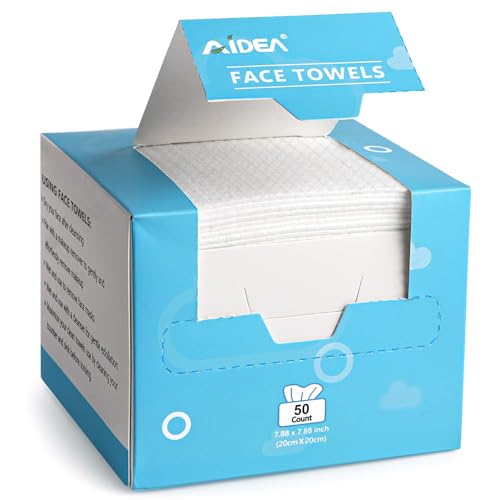 AIDEA Face Towels Disposable-50Ct, Facial Cleansing Wipes for Sensitive Skin, Facial Towelettes for Makeup Removing, Nursing, Travel, Dry Wipes Face Cloths - style: 7.87" x 7.87" (Pack of 50)