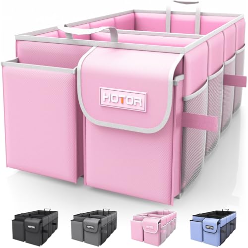 HOTOR Trunk Organizer for Car - Car Organizer, Foldable Trunk organizer for SUVs & Sedans, Sturdy Organization for Car Accessories, Tools, Sundries, Pink, 2 Compartments, 23.6"×14.2"×10.6" - color: Pink, size: Large (2 Compartments)