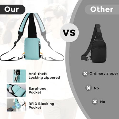 VADOO Sling Bag, Crossbody Bag with Zipper Lock, RFID Blocking & Water Resistant for Men and Women - color: Light Blue