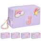 Initial Makeup Bag for Girls, Cute Makeup Bag Small Cosmetic Bag Travel Make Up Organizer Pouch, Birthday Gifts for Girls 4 5 6 7 8 9 10 11 12 13 14 15 Years Old, Teen Girls Gifts Trendy Stuff - color: Purple + Bracelet, style: J
