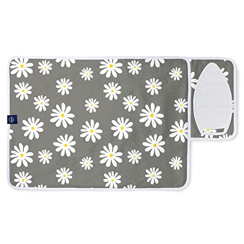 Encasa Homes Ironing Mat/Pad (Small 28"x20") with 3mm Padding & Silicone Iron Rest for Steam Pressing on Tabletop or Bed - Heat Resistant, Portable, Quilting & Travel Blanket - Daisy Grey - color: Daisy Grey, size: Small