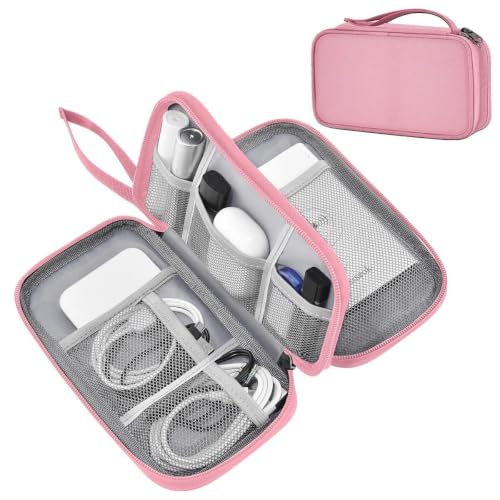 ZINMARK Portable Cable Organizer Case,Travel Pouch with Double-Layer Storage for Cables,Chargers,Earbuds & Phone,Pink - color: Pink