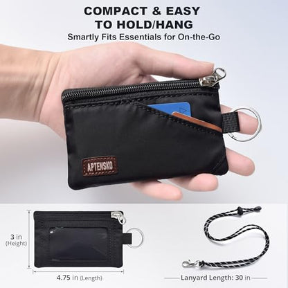 RFID Blocking Travel Wallet with Adjustable Lanyard, Small Nylon Zipper Pouch and Badge Holder for ID, Credit Cards, Cash, Keys, Commuters (Black) - color: Black