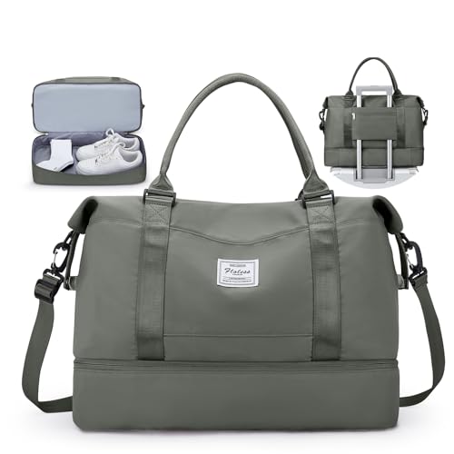 Travel Duffel Bag with Shoes Compartment, Carry-On Overnight Weekender Bags for Women, For Spirit Airlines 18x14x8 Personal Item Bag - color: A-Olive Green, size: Large