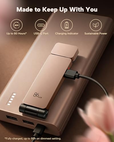 86lux Book Light, Rechargeable Clip-On LED Reading Light for Bed & Night Use - 3 Color Temperatures with Stepless Dimming, Ultralight Bookmark Design for Kids, Book Lovers, Pink Brown - color: Rose Gold
