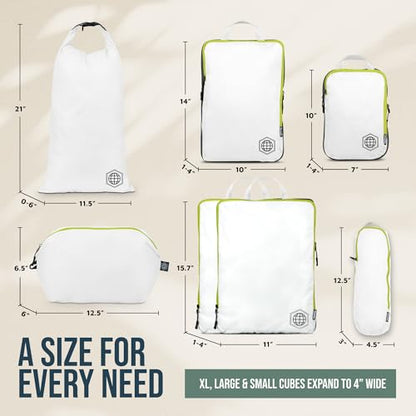 Large Compression Packing Cubes for Travel-Packing Cube Luggage Organizers 7 Piece Set for Checked Luggage-Ultralight, Expandable/Compression Bags by TRIPPED Travel Gear (White/Green) - color: White/Green