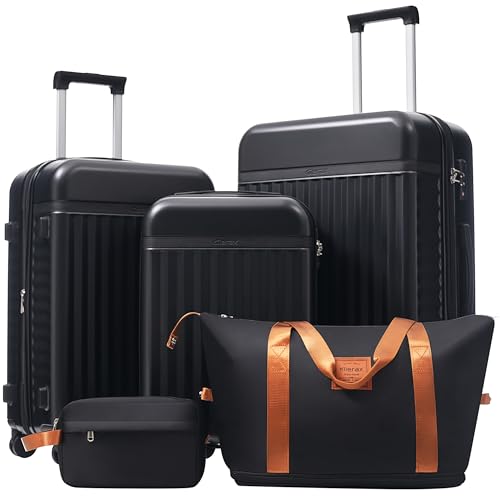 Merax Luggage Sets, Durable Hardshell 3 Piece Suitcase with Double Spinner Wheels and Handle Bags,Lightweight Carry on Luggage with TSA Lock,20+24+28 inches,Black - color: Black, size: 3 Piece(20+24+28+Bags）
