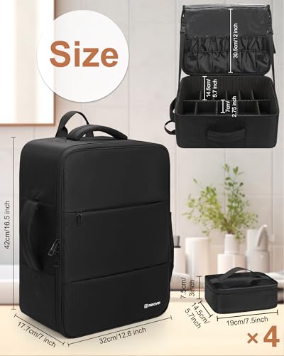 Relavel Makeup Backpack Extra Large Travel Train Case Professional Makeup Artist Kit Set Bag with 4 Clear Bags, Brush Storage Organizer Box with Dividers for Cosmetic Hair Tools Barber Supplies, Black - color: Black