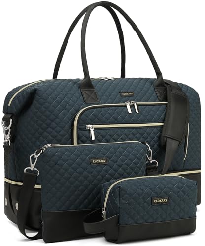 Weekender Bags for Women Travel, Under Seat Carry On Bags for Airplanes Overnight Bag with Shoe Compartment Luggage Sleeve, Foldie Travel Tote Bag Hospital Bag, Travel Gifts, PeacockBlue Black - color: PeacockBlue Black, size: Medium
