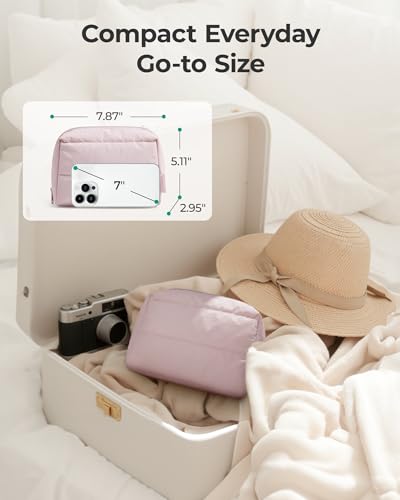 BAGSMART Puffy Makeup Bag, Wide Opening Cosmetic Organizer, Soft Water-Resistant Travel Toiletry Pouch for Women for Purse, Compact & Spacious - color: 02-Black