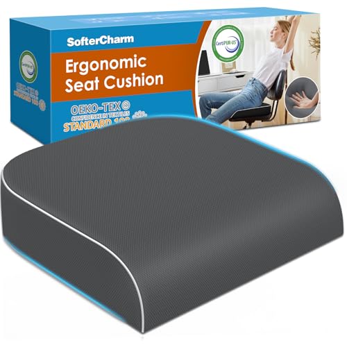 Seat Cushion, Memory Foam Office Chair Cushions for Long Sitting Hours, Chair Pad for Sciatica, Coccyx, Tailbone, Hip Pain & Pressure Relief, Office, Home, Car Seats, Airplane, Gray/Large - color: Gray, size: Large