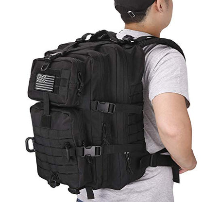 Hannibal Tactical MOLLE Assault Backpack, Tactical Backpack Military Army Camping Rucksack, 3-Day Pack, D-Rings, Black with Gray Patch - color: Black With Grey