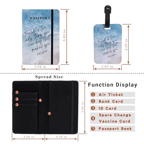 PDE-QUNLIAN Passport Book Holder,Passport Wallet for Men Mr and Mrs Passport Holder for Women Passport Cover World Map Passport Case for Couples Christmas Traveling Luggage Tag 2PCS - color: Beach Ocean 2Pcs (Passport Holder + Luggage Tag)